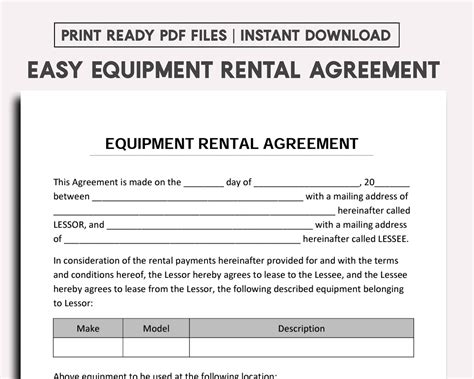 skid steer rental agreement example|equipment lease agreement template word.